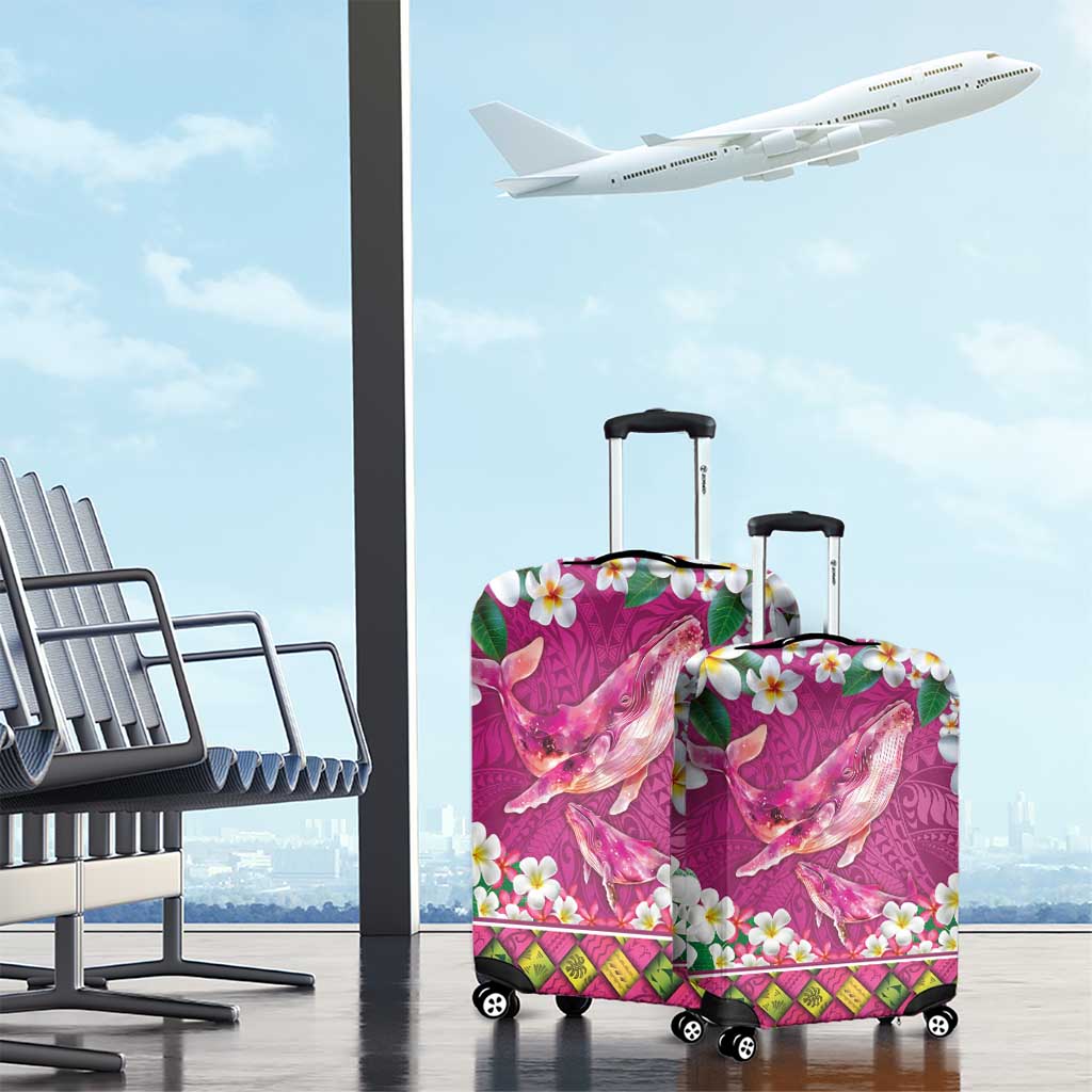 Hawaiian Plumeria and Humpback Whales Luggage Cover Polynerian Art Tattoo-Plum Pink Color