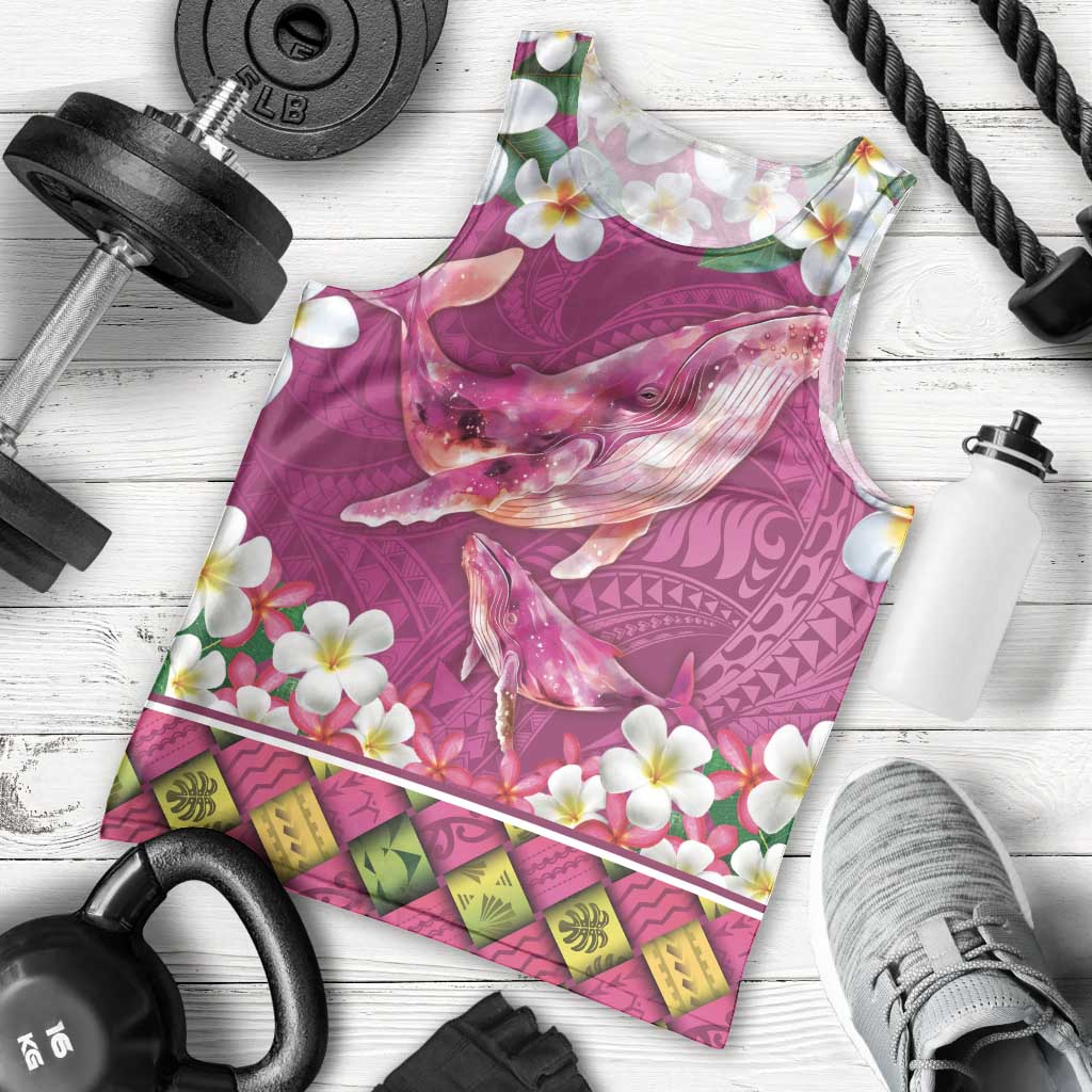 Hawaiian Plumeria and Humpback Whales Men Tank Top Polynerian Art Tattoo-Plum Pink Color