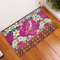 Hawaiian Plumeria and Humpback Whales Rubber Doormat Polynerian Art Tattoo-Plum Pink Color