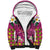 Hawaiian Plumeria and Humpback Whales Sherpa Hoodie Polynerian Art Tattoo-Plum Pink Color
