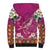 Hawaiian Plumeria and Humpback Whales Sherpa Hoodie Polynerian Art Tattoo-Plum Pink Color