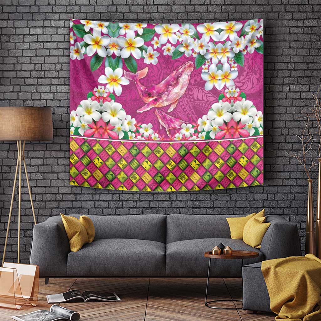 Hawaiian Plumeria and Humpback Whales Tapestry Polynerian Art Tattoo-Plum Pink Color LT03 Pink - Polynesian Pride