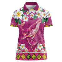 Hawaiian Plumeria and Humpback Whales Women Polo Shirt Polynerian Art Tattoo-Plum Pink Color LT03 Female Pink - Polynesian Pride