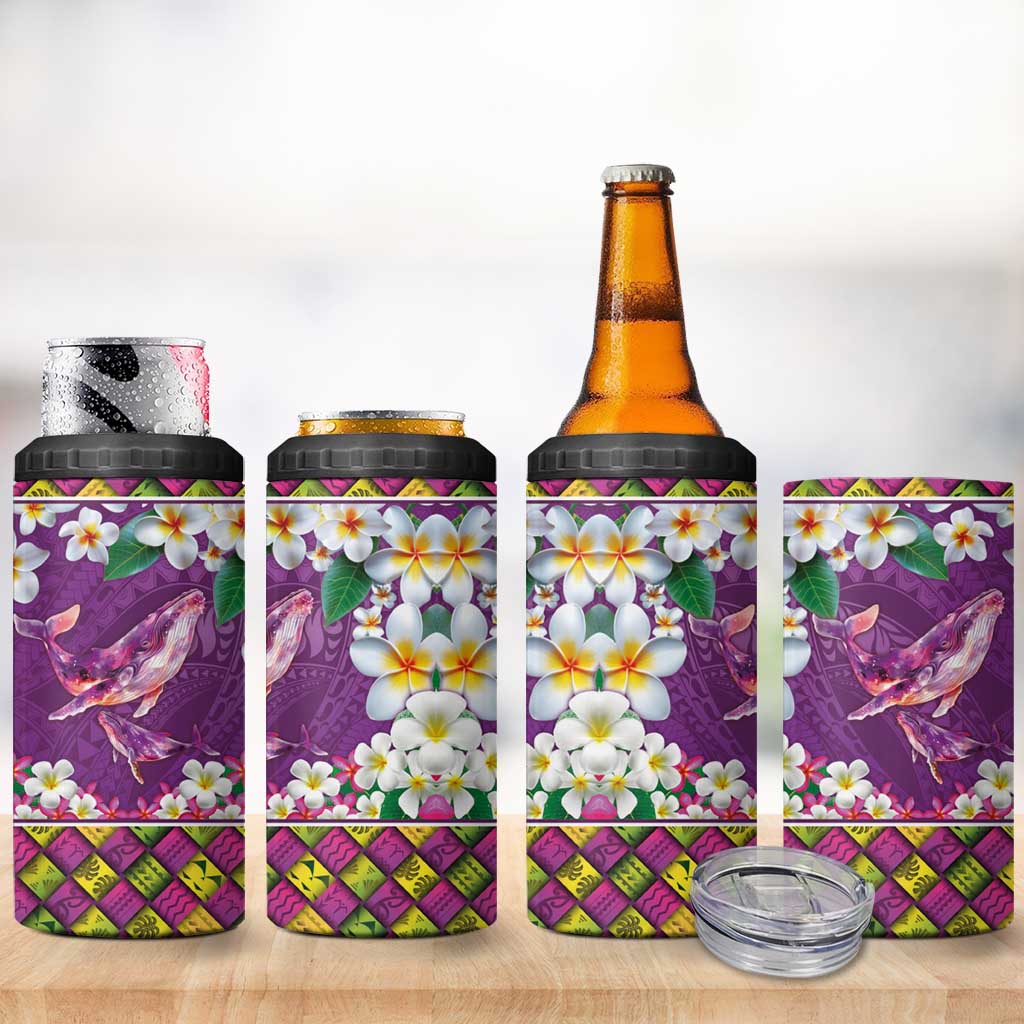 Hawaiian Plumeria and Humpback Whales 4 in 1 Can Cooler Tumbler Polynerian Art Tattoo-Mauve Color LT03 - Polynesian Pride