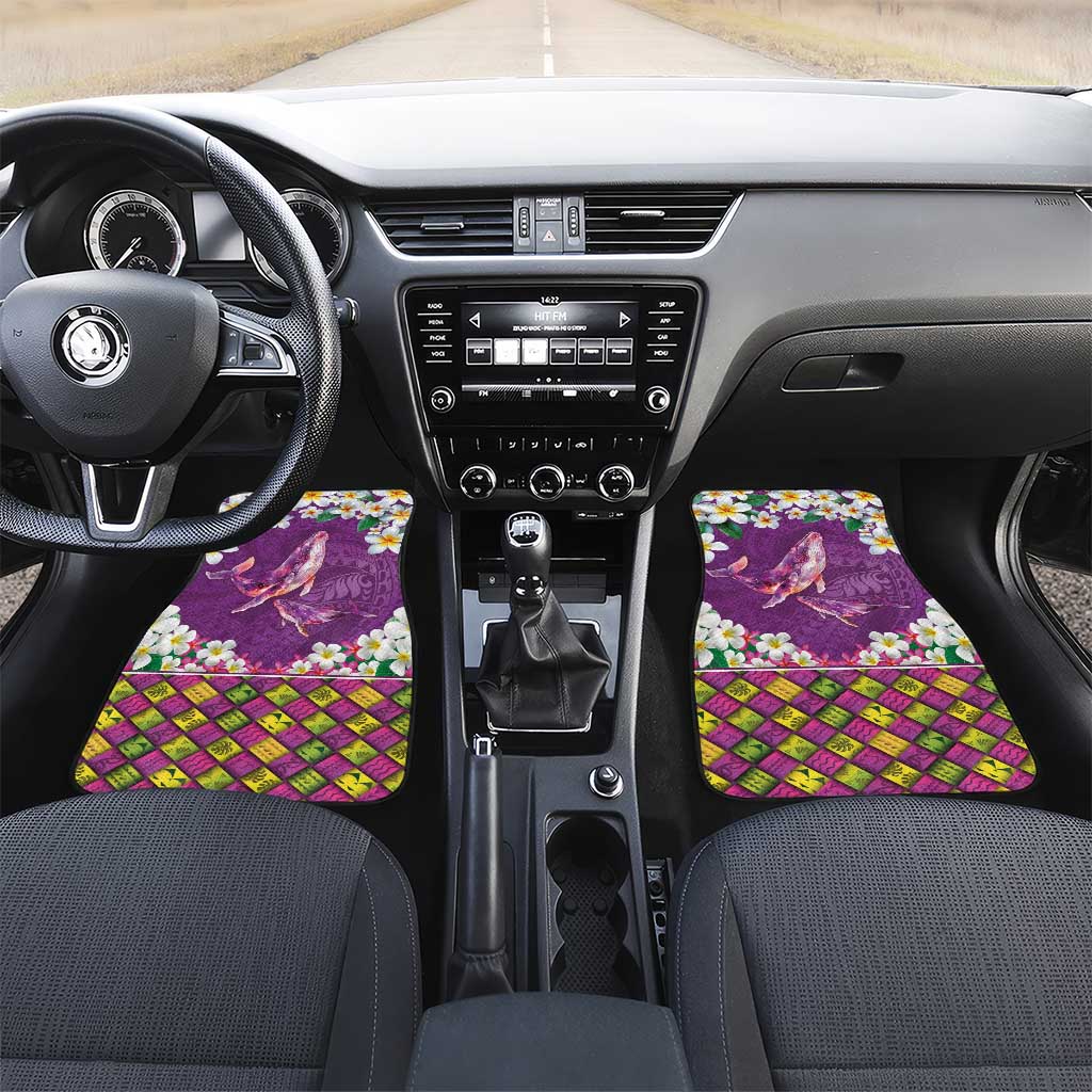 Hawaiian Plumeria and Humpback Whales Car Mats Polynerian Art Tattoo-Mauve Color