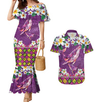 Hawaiian Plumeria and Humpback Whales Couples Matching Mermaid Dress and Hawaiian Shirt Polynerian Art Tattoo-Mauve Color LT03 Purple - Polynesian Pride
