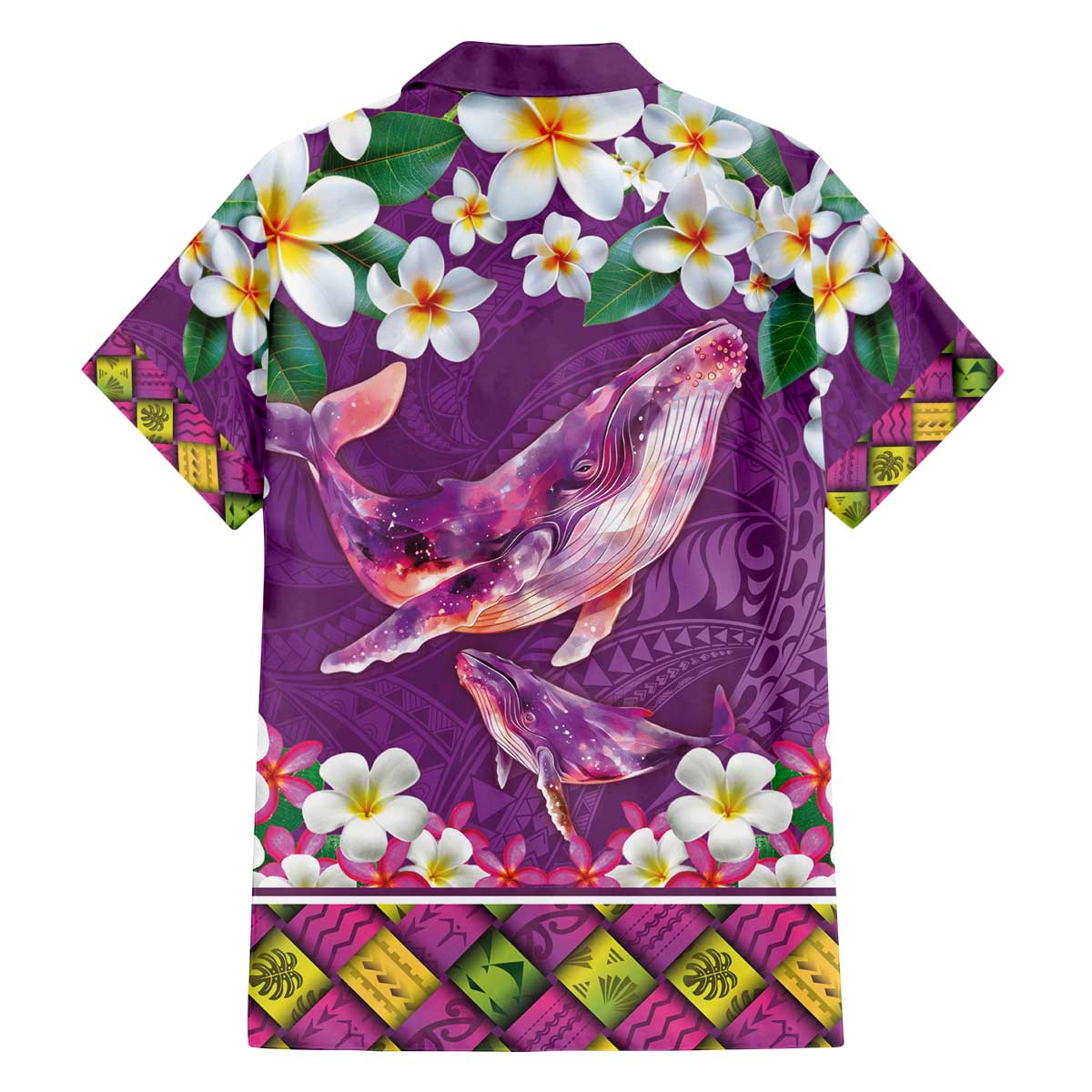 Hawaiian Plumeria and Humpback Whales Family Matching Off The Shoulder Long Sleeve Dress and Hawaiian Shirt Polynerian Art Tattoo-Mauve Color LT03 - Polynesian Pride