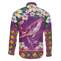 Hawaiian Plumeria and Humpback Whales Family Matching Off The Shoulder Long Sleeve Dress and Hawaiian Shirt Polynerian Art Tattoo-Mauve Color LT03 - Polynesian Pride