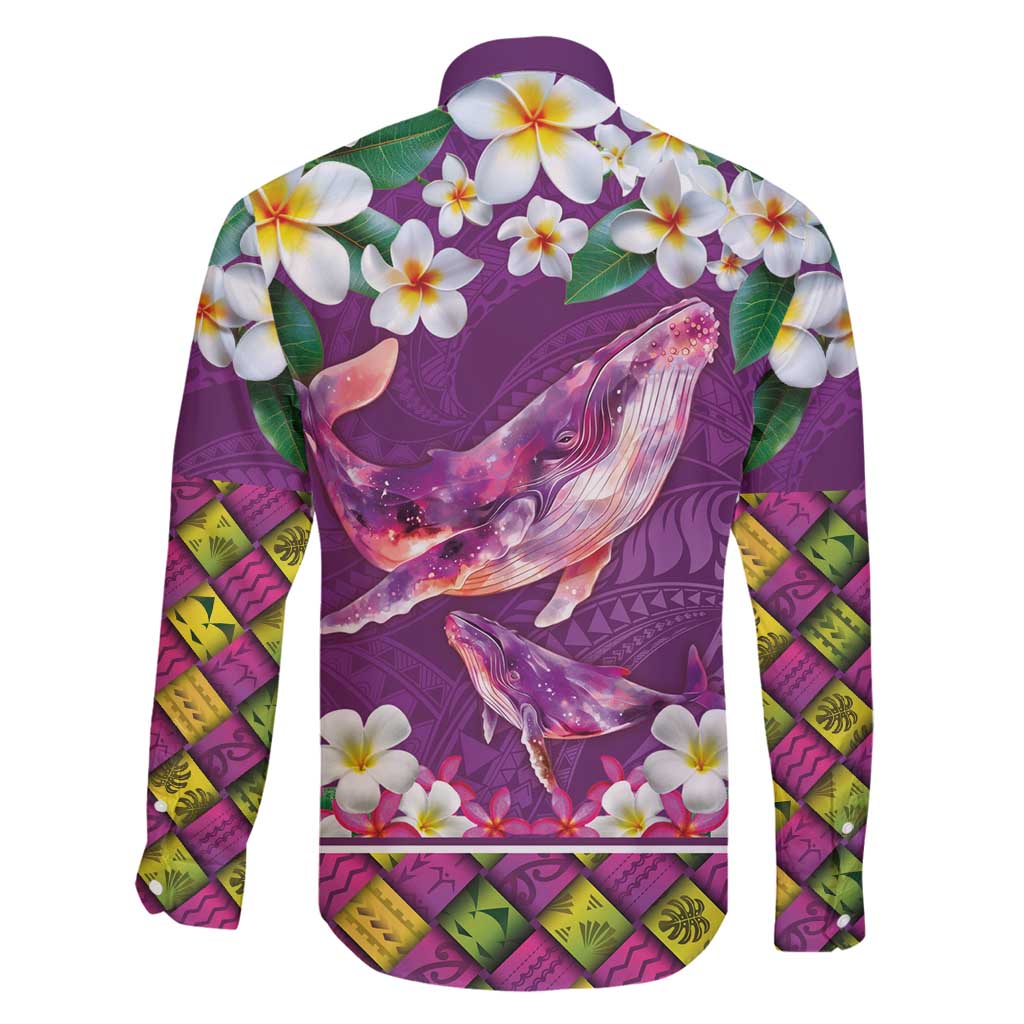Hawaiian Plumeria and Humpback Whales Family Matching Off Shoulder Maxi Dress and Hawaiian Shirt Polynerian Art Tattoo-Mauve Color LT03 - Polynesian Pride
