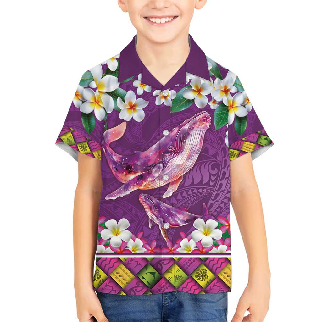 Hawaiian Plumeria and Humpback Whales Family Matching Off Shoulder Maxi Dress and Hawaiian Shirt Polynerian Art Tattoo-Mauve Color LT03 Son's Shirt Purple - Polynesian Pride