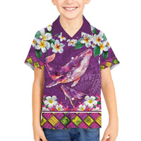 Hawaiian Plumeria and Humpback Whales Family Matching Off Shoulder Maxi Dress and Hawaiian Shirt Polynerian Art Tattoo-Mauve Color LT03 Son's Shirt Purple - Polynesian Pride