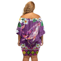 Hawaiian Plumeria and Humpback Whales Family Matching Off Shoulder Short Dress and Hawaiian Shirt Polynerian Art Tattoo-Mauve Color LT03 - Polynesian Pride