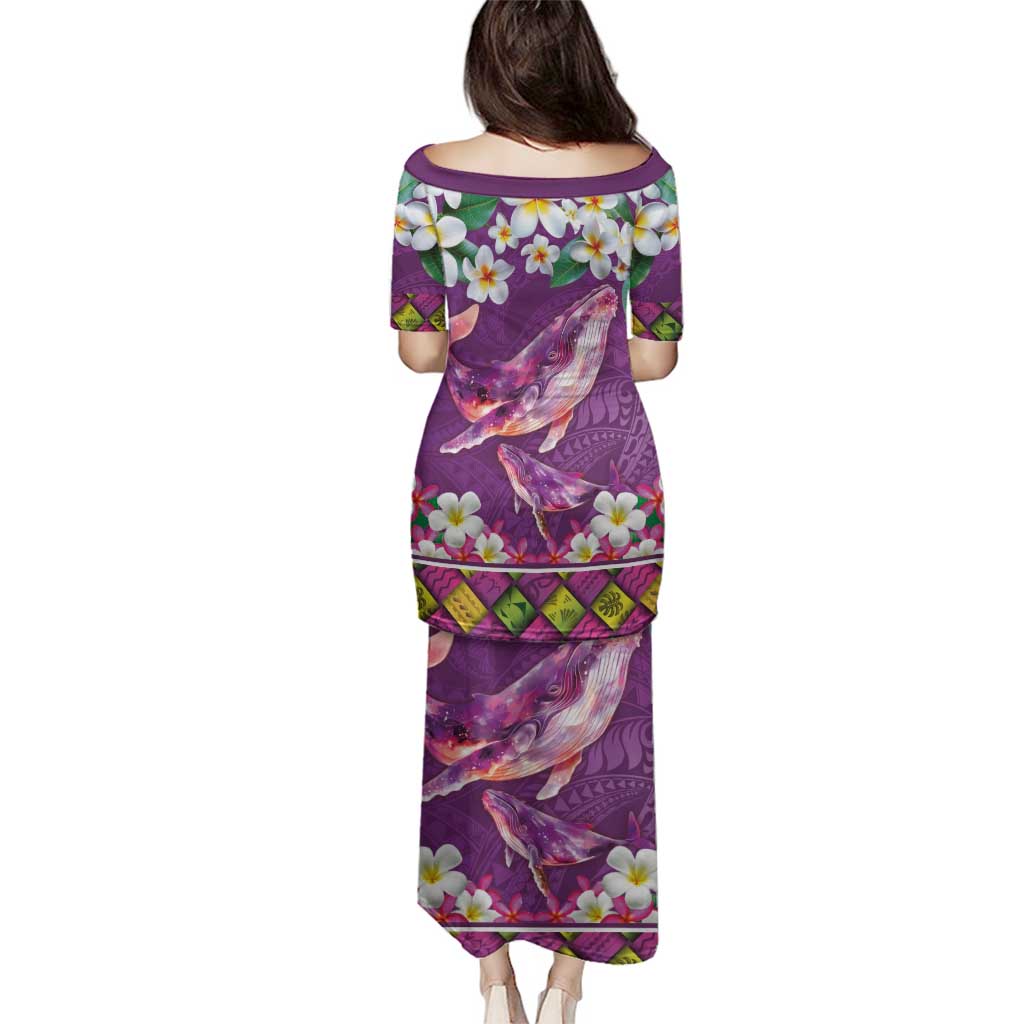 Hawaiian Plumeria and Humpback Whales Family Matching Puletasi and Hawaiian Shirt Polynerian Art Tattoo-Mauve Color LT03 - Polynesian Pride