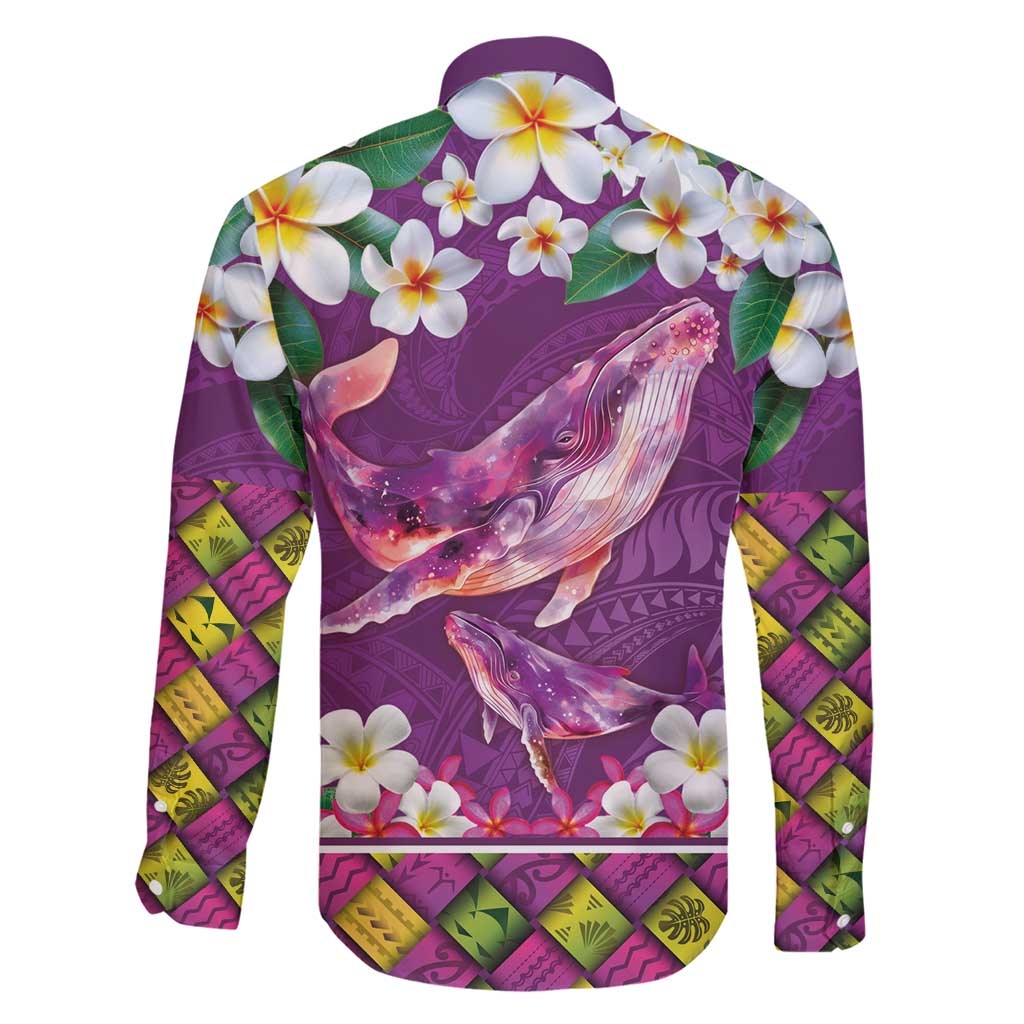 Hawaiian Plumeria and Humpback Whales Family Matching Short Sleeve Bodycon Dress and Hawaiian Shirt Polynerian Art Tattoo-Mauve Color LT03 - Polynesian Pride