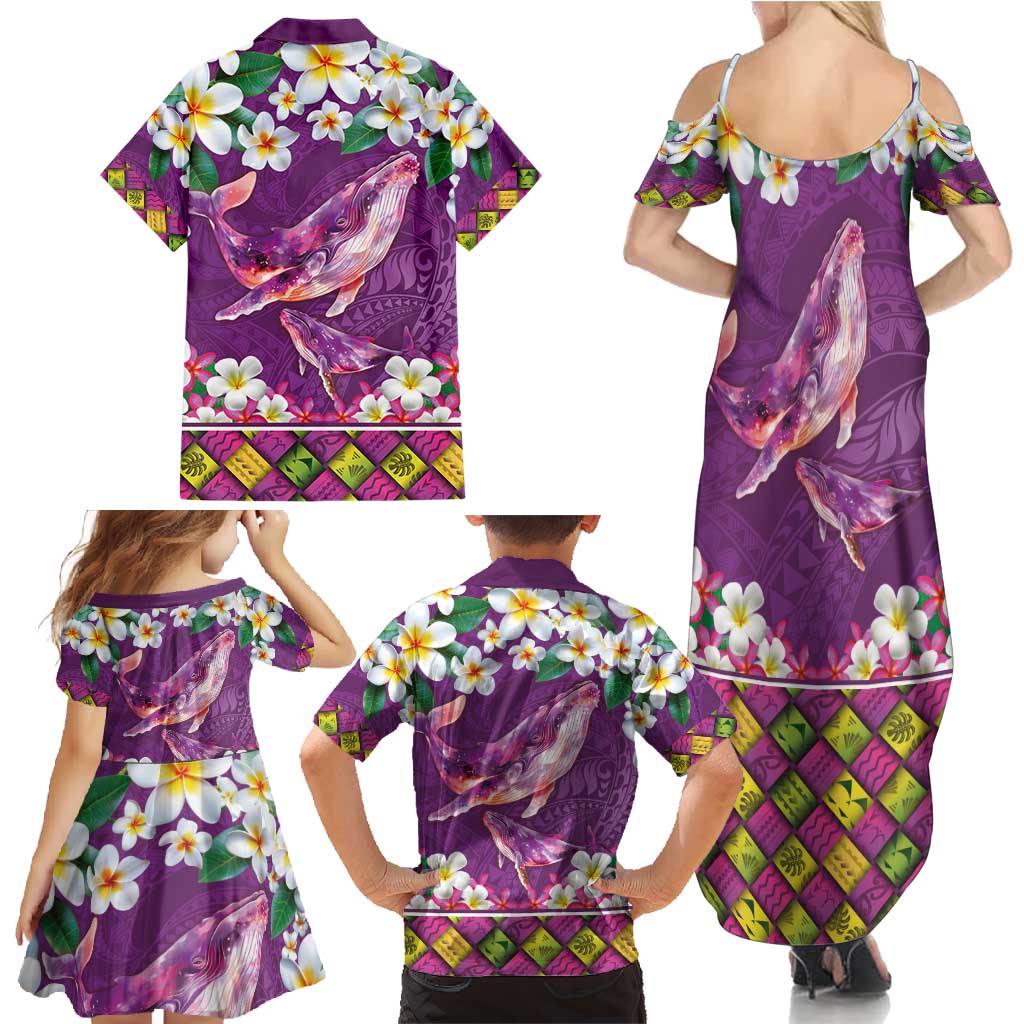 Hawaiian Plumeria and Humpback Whales Family Matching Summer Maxi Dress and Hawaiian Shirt Polynerian Art Tattoo-Mauve Color LT03 - Polynesian Pride