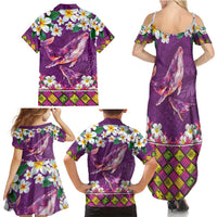 Hawaiian Plumeria and Humpback Whales Family Matching Summer Maxi Dress and Hawaiian Shirt Polynerian Art Tattoo-Mauve Color LT03 - Polynesian Pride