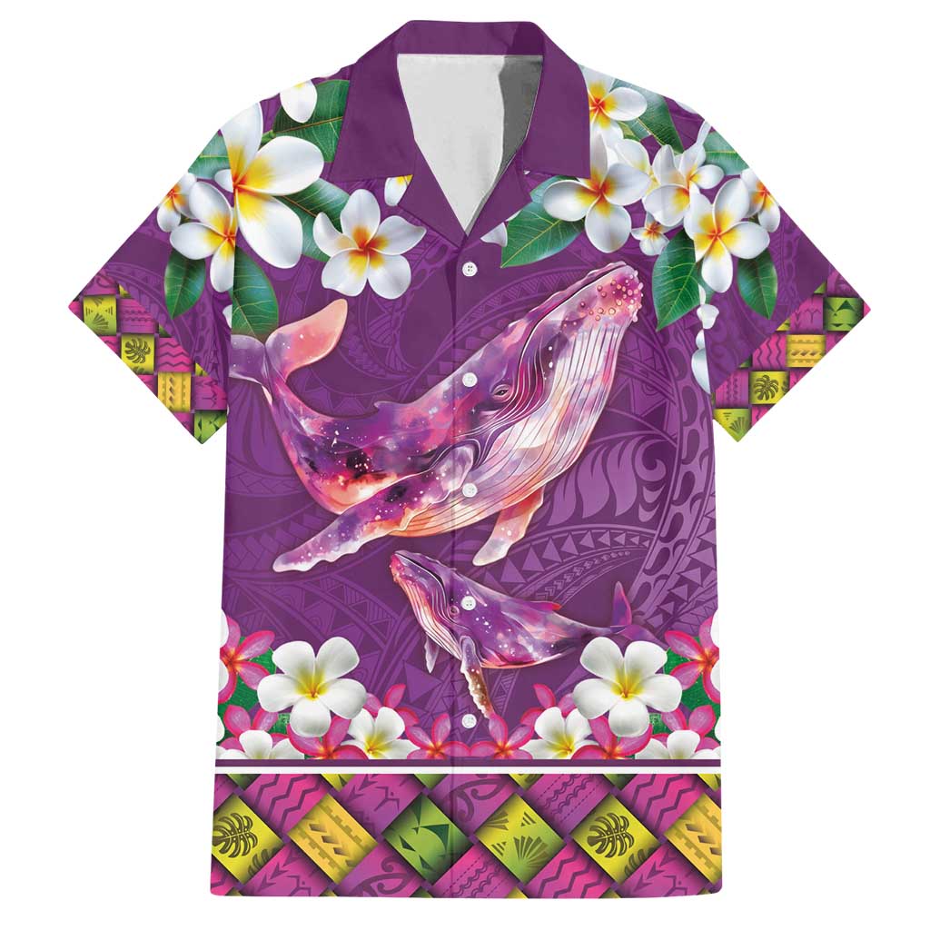Hawaiian Plumeria and Humpback Whales Family Matching Summer Maxi Dress and Hawaiian Shirt Polynerian Art Tattoo-Mauve Color LT03 Dad's Shirt - Short Sleeve Purple - Polynesian Pride