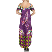Hawaiian Plumeria and Humpback Whales Family Matching Summer Maxi Dress and Hawaiian Shirt Polynerian Art Tattoo-Mauve Color LT03 - Polynesian Pride
