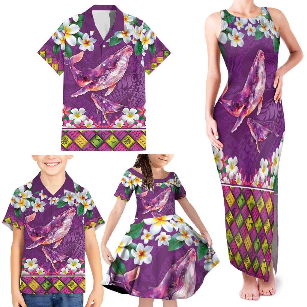 Hawaiian Plumeria and Humpback Whales Family Matching Tank Maxi Dress and Hawaiian Shirt Polynerian Art Tattoo-Mauve Color LT03 - Polynesian Pride