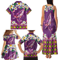 Hawaiian Plumeria and Humpback Whales Family Matching Tank Maxi Dress and Hawaiian Shirt Polynerian Art Tattoo-Mauve Color LT03 - Polynesian Pride