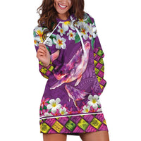 Hawaiian Plumeria and Humpback Whales Hoodie Dress Polynerian Art Tattoo-Mauve Color LT03 Purple - Polynesian Pride