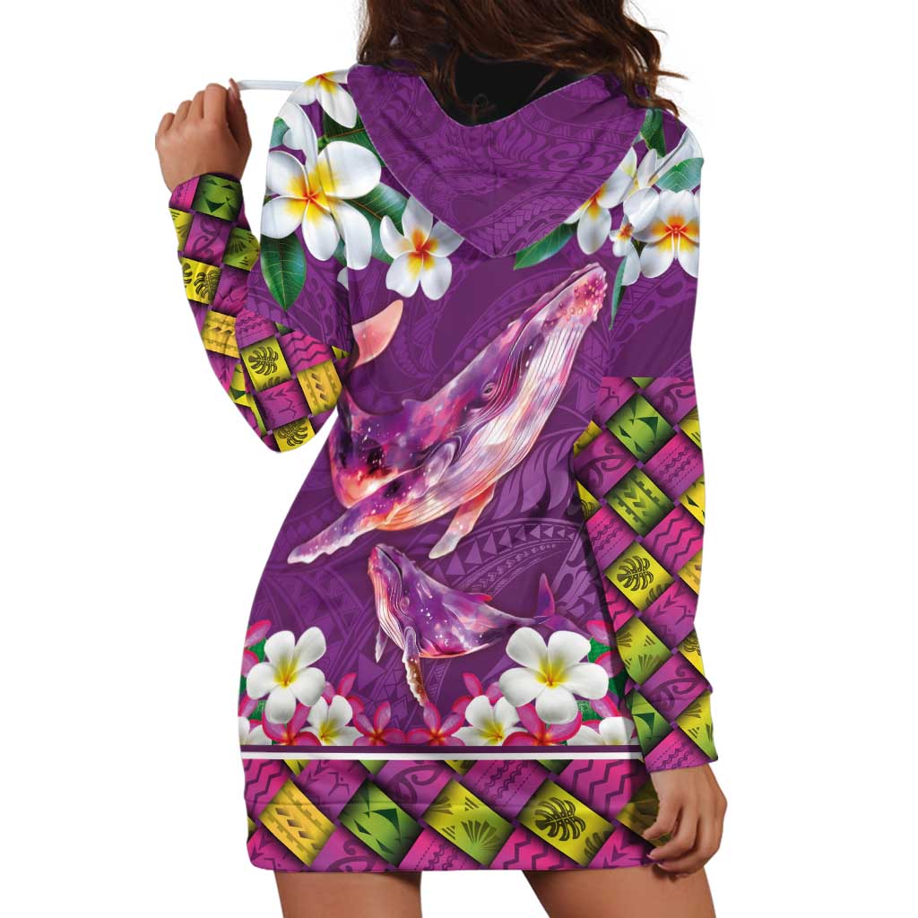 Hawaiian Plumeria and Humpback Whales Hoodie Dress Polynerian Art Tattoo-Mauve Color LT03 - Polynesian Pride