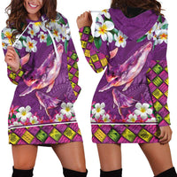 Hawaiian Plumeria and Humpback Whales Hoodie Dress Polynerian Art Tattoo-Mauve Color LT03 - Polynesian Pride