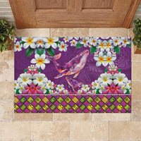 Hawaiian Plumeria and Humpback Whales Rubber Doormat Polynerian Art Tattoo-Mauve Color