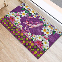 Hawaiian Plumeria and Humpback Whales Rubber Doormat Polynerian Art Tattoo-Mauve Color