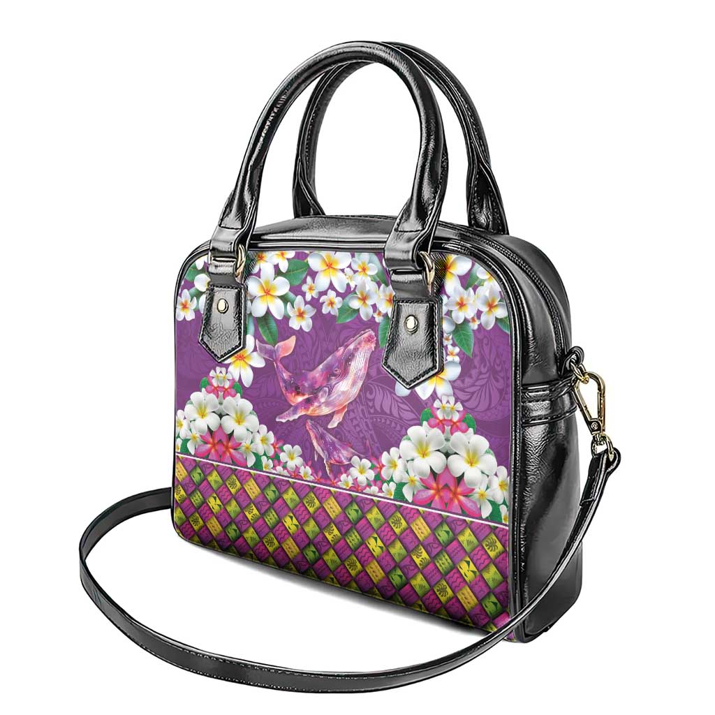 Hawaiian Plumeria and Humpback Whales Shoulder Handbag Polynerian Art Tattoo-Mauve Color