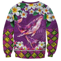 Hawaiian Plumeria and Humpback Whales Sweatshirt Polynerian Art Tattoo-Mauve Color