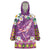 Hawaiian Plumeria and Humpback Whales Wearable Blanket Hoodie Polynerian Art Tattoo-Mauve Color