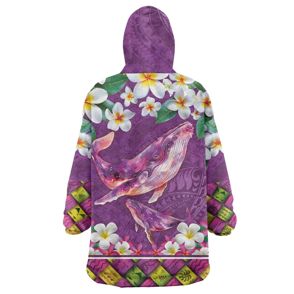Hawaiian Plumeria and Humpback Whales Wearable Blanket Hoodie Polynerian Art Tattoo-Mauve Color LT03 - Polynesian Pride