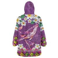 Hawaiian Plumeria and Humpback Whales Wearable Blanket Hoodie Polynerian Art Tattoo-Mauve Color LT03 - Polynesian Pride