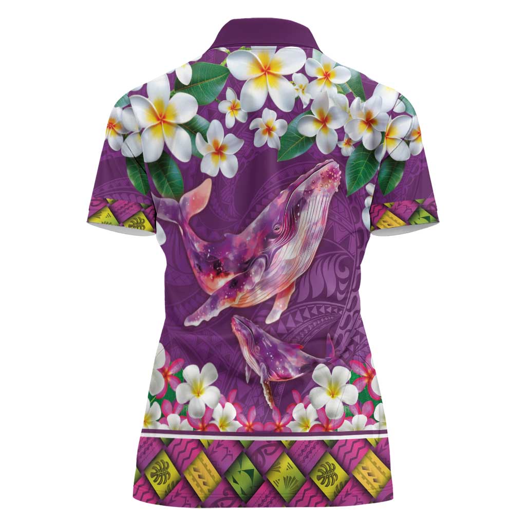 Hawaiian Plumeria and Humpback Whales Women Polo Shirt Polynerian Art Tattoo-Mauve Color LT03 - Polynesian Pride