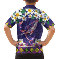 Hawaiian Plumeria and Humpback Whales Family Matching Long Sleeve Bodycon Dress and Hawaiian Shirt Polynerian Art Tattoo-Navy Color LT03 - Polynesian Pride