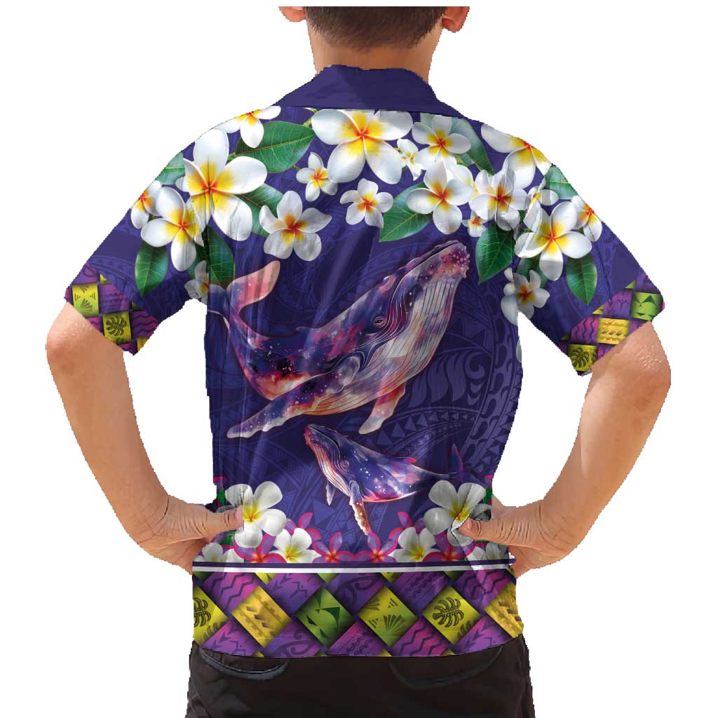 Hawaiian Plumeria and Humpback Whales Family Matching Mermaid Dress and Hawaiian Shirt Polynerian Art Tattoo-Navy Color LT03 - Polynesian Pride