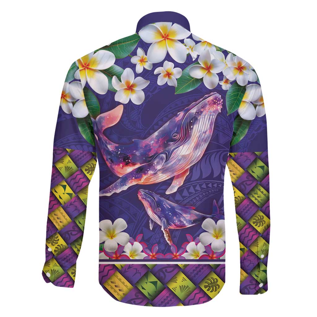 Hawaiian Plumeria and Humpback Whales Family Matching Off Shoulder Maxi Dress and Hawaiian Shirt Polynerian Art Tattoo-Navy Color LT03 - Polynesian Pride