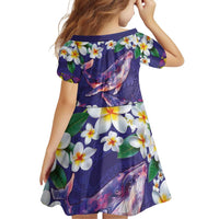 Hawaiian Plumeria and Humpback Whales Family Matching Off Shoulder Short Dress and Hawaiian Shirt Polynerian Art Tattoo-Navy Color LT03 - Polynesian Pride