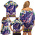 Hawaiian Plumeria and Humpback Whales Family Matching Off Shoulder Short Dress and Hawaiian Shirt Polynerian Art Tattoo-Navy Color
