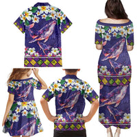 Hawaiian Plumeria and Humpback Whales Family Matching Puletasi and Hawaiian Shirt Polynerian Art Tattoo-Navy Color LT03 - Polynesian Pride