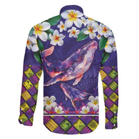 Hawaiian Plumeria and Humpback Whales Family Matching Short Sleeve Bodycon Dress and Hawaiian Shirt Polynerian Art Tattoo-Navy Color LT03 - Polynesian Pride