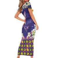 Hawaiian Plumeria and Humpback Whales Family Matching Short Sleeve Bodycon Dress and Hawaiian Shirt Polynerian Art Tattoo-Navy Color LT03 - Polynesian Pride