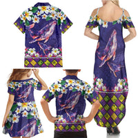 Hawaiian Plumeria and Humpback Whales Family Matching Summer Maxi Dress and Hawaiian Shirt Polynerian Art Tattoo-Navy Color LT03 - Polynesian Pride
