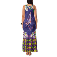 Hawaiian Plumeria and Humpback Whales Family Matching Tank Maxi Dress and Hawaiian Shirt Polynerian Art Tattoo-Navy Color LT03 - Polynesian Pride
