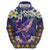 Hawaiian Plumeria and Humpback Whales Hoodie Polynerian Art Tattoo-Navy Color