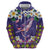 Hawaiian Plumeria and Humpback Whales Hoodie Polynerian Art Tattoo-Navy Color