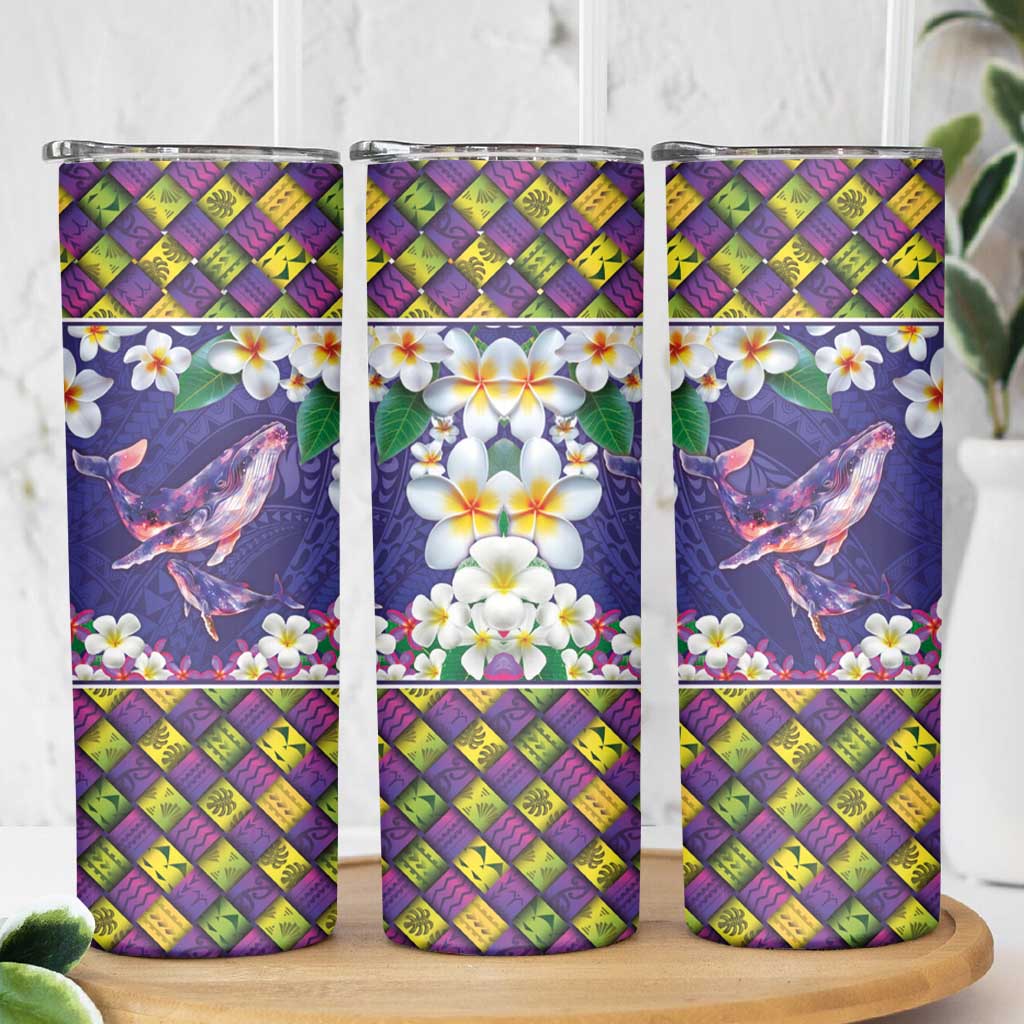 Hawaiian Plumeria and Humpback Whales Skinny Tumbler Polynerian Art Tattoo-Navy Color LT03 - Polynesian Pride