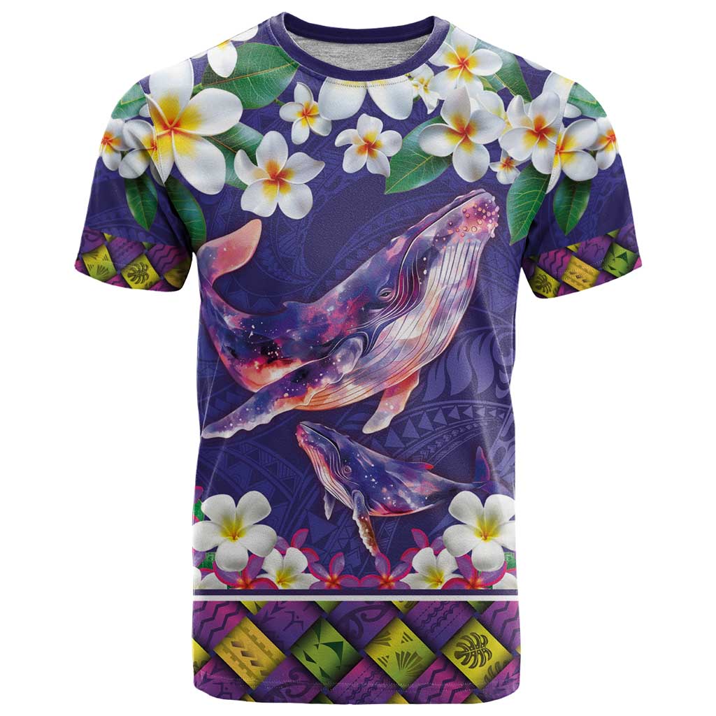 Hawaiian Plumeria and Humpback Whales T Shirt Polynerian Art Tattoo-Navy Color