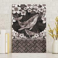 Hawaiian Plumeria and Humpback Whales Canvas Wall Art Polynerian Art Tattoo-Grayscale Mode LT03 Without Frame Black - Polynesian Pride